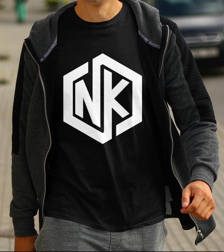NK Minimalist Hexagon Symbol White Marble Effect T-Shirt