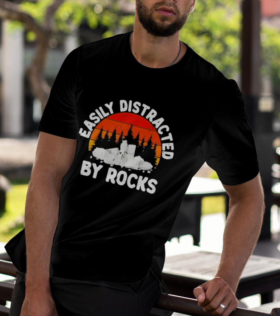 Easily Distracted By Rocks Geologists Forest Sunset T-Shirt