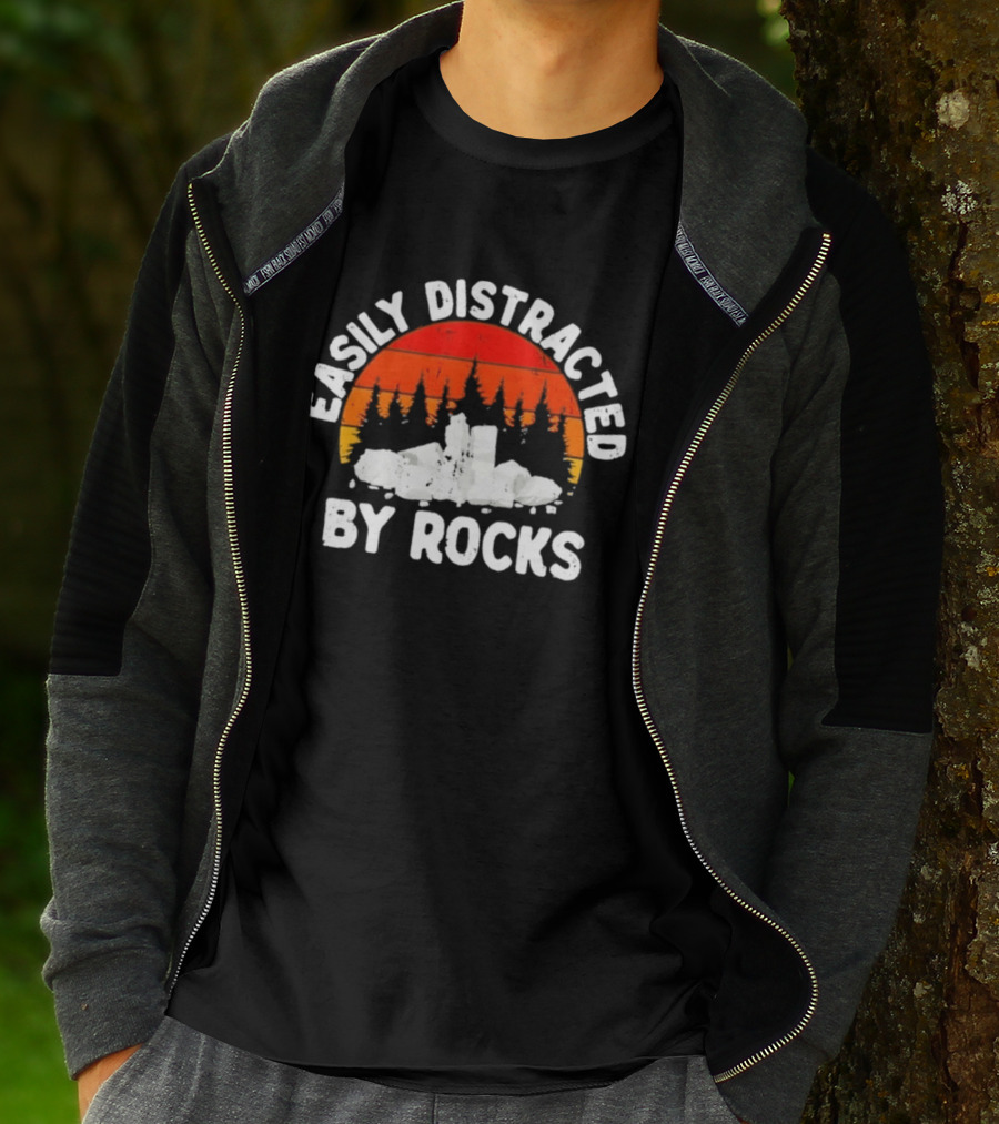Easily Distracted By Rocks Geologists Forest Sunset T-Shirt