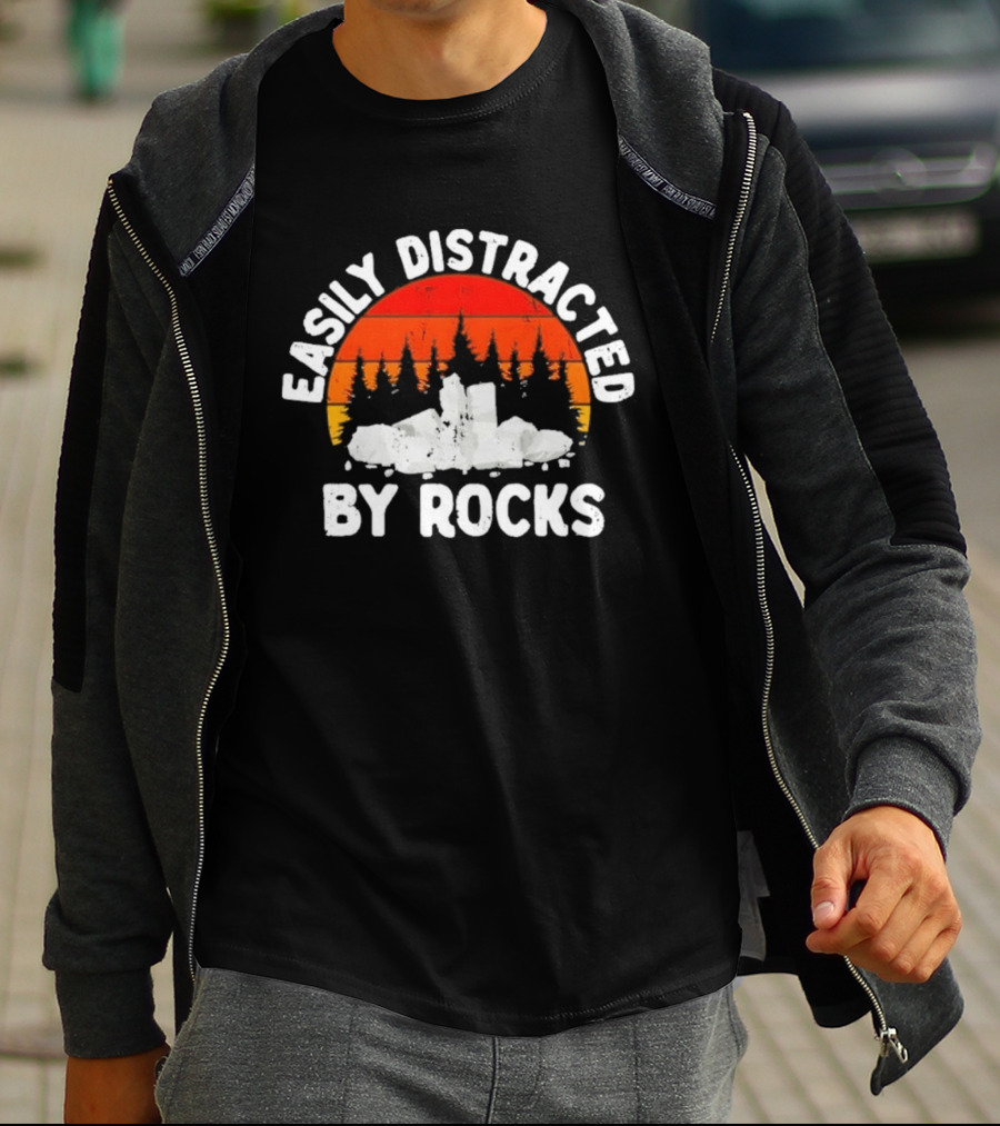Easily Distracted By Rocks Geologists Forest Sunset T-Shirt