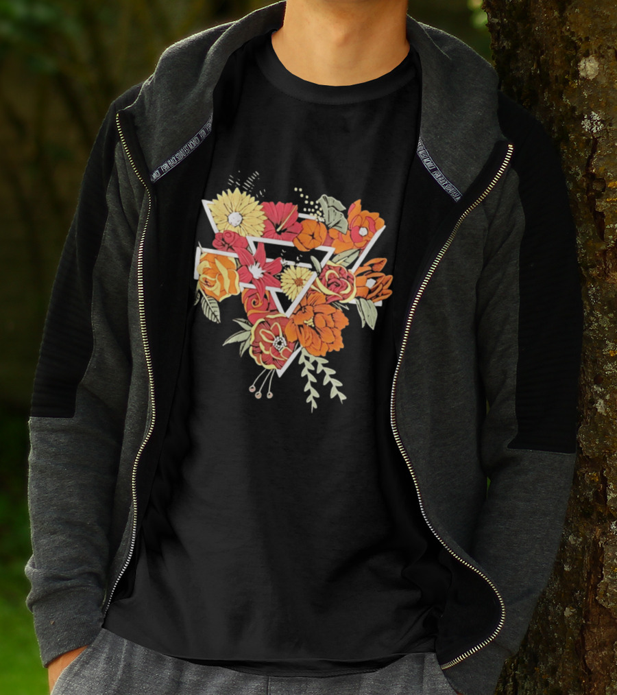 Floral Geometric Triangle Botanical Flowers Garden Blossom T-Shirt