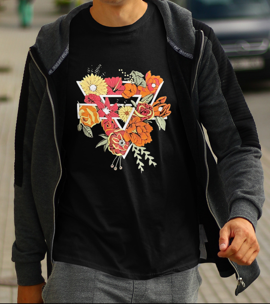 Floral Geometric Triangle Botanical Flowers Garden Blossom T-Shirt
