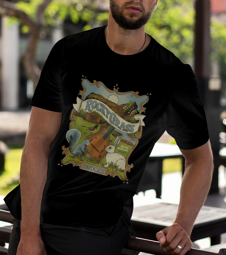 RockyGrass Festival July 24 26 2026 Planet Bluegrass Ranch Lyons Colorado Wildlife And Banjo Scenery T-Shirt