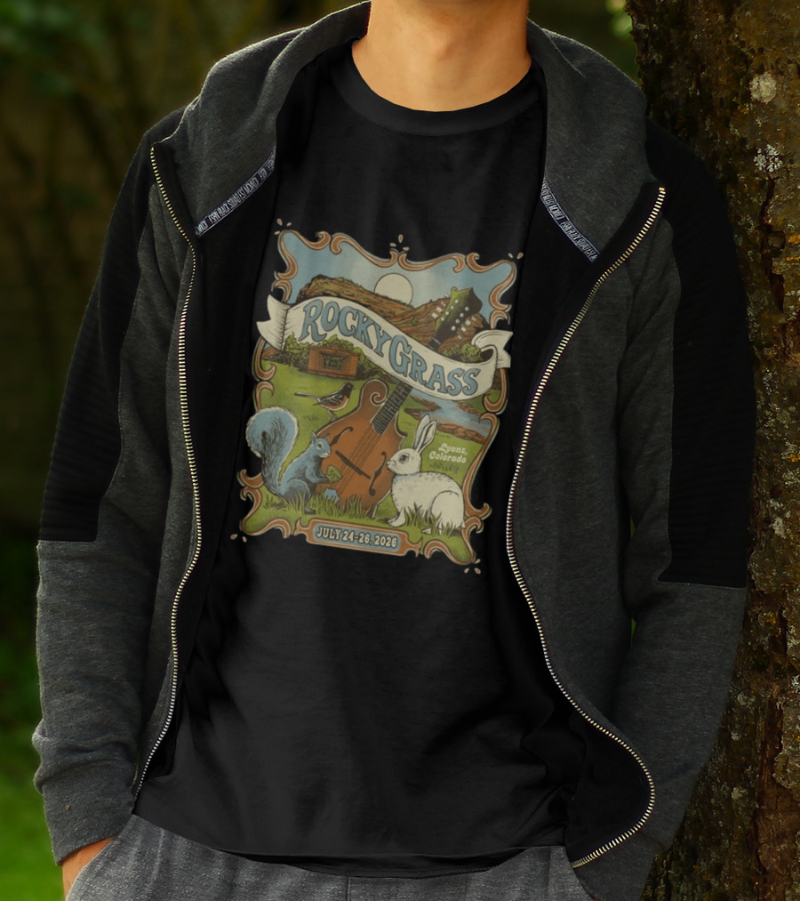 RockyGrass Festival July 24 26 2026 Planet Bluegrass Ranch Lyons Colorado Wildlife And Banjo Scenery T-Shirt