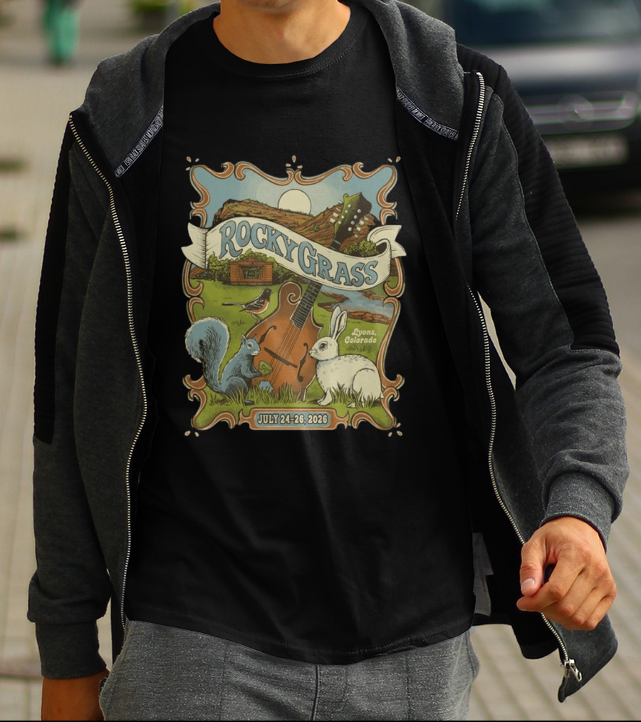 RockyGrass Festival July 24 26 2026 Planet Bluegrass Ranch Lyons Colorado Wildlife And Banjo Scenery T-Shirt