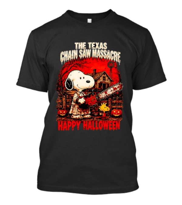 Snoopy Woodstock The Texas Chain Saw Massacre Happy Halloween Scene T-Shirt
