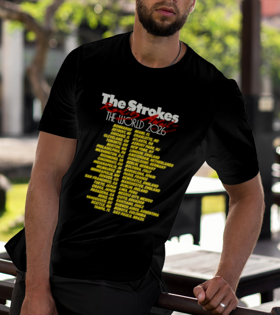 The Strokes Reality Awaits The World Tour 2024 Cities List T-Shirt
