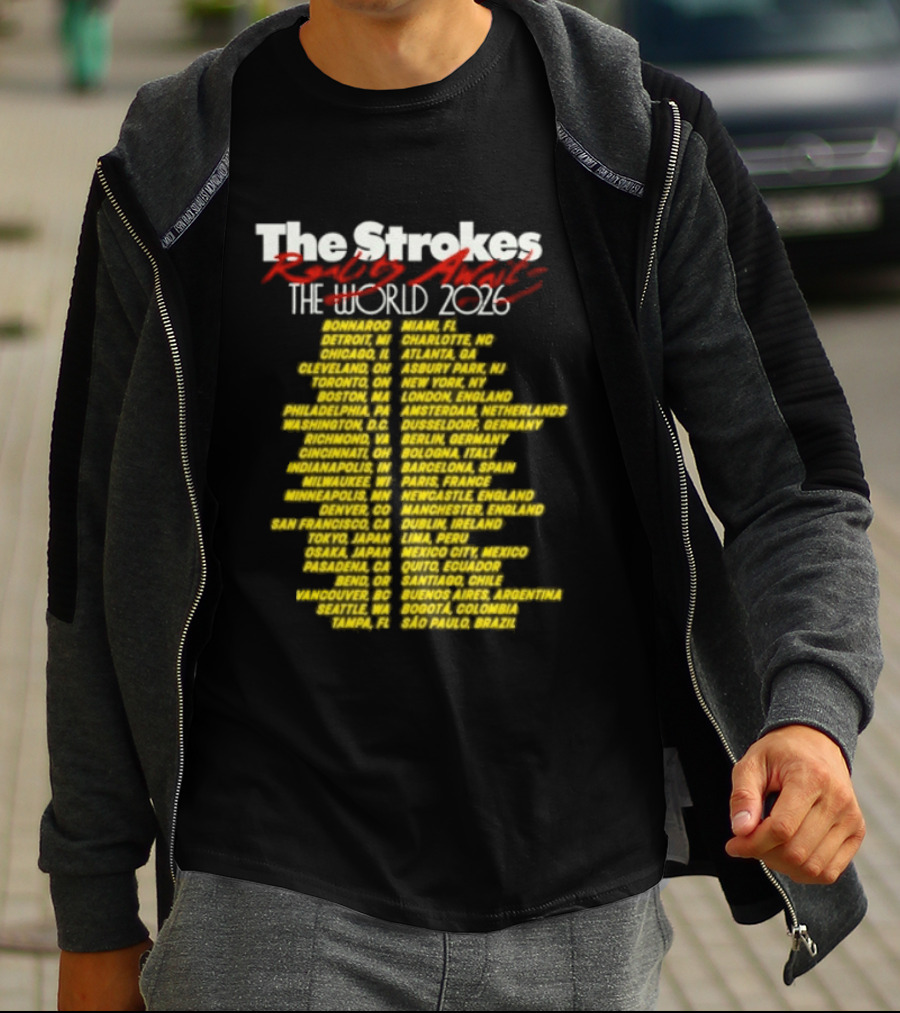 The Strokes Reality Awaits The World Tour 2024 Cities List T-Shirt