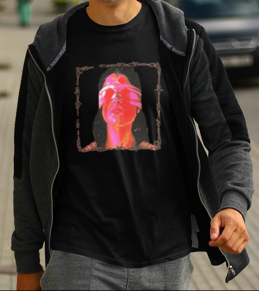 Machin3gir1 Psychowarrior Blindfolded Portrait With Pink Neon Glow T-Shirt