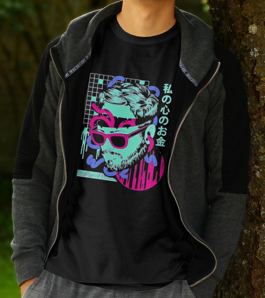 Vaporwave Aesthetic Japanese Cyberpunk Sunglasses Drip Grid T-Shirt