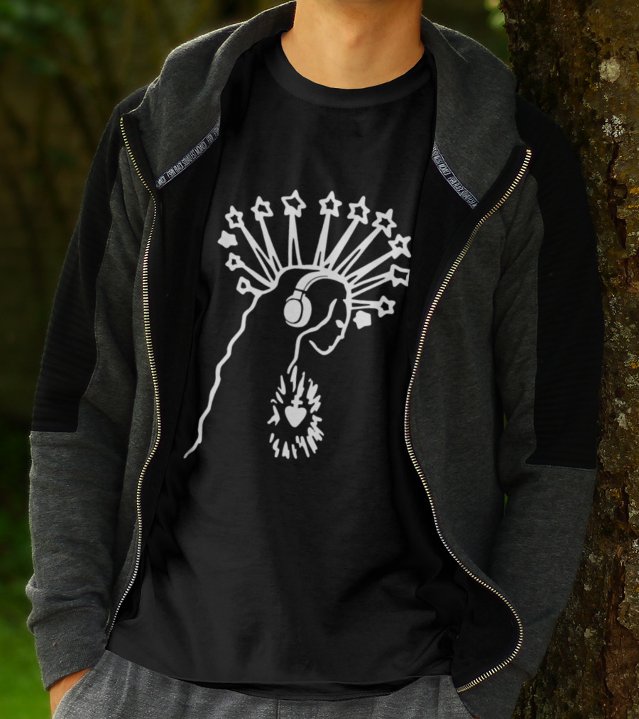 Virgin Mary Sacred Heart Headphones And Star Halo T-Shirt