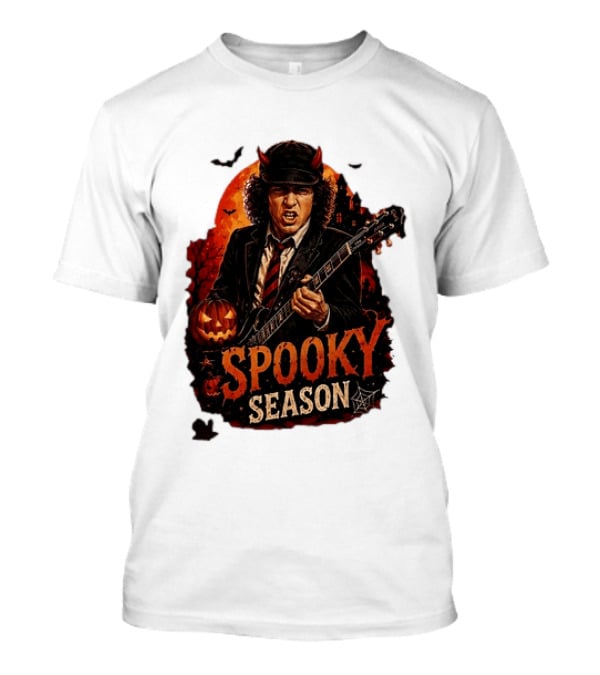 Spooky Season Angus Young Halloween AC DC Inspired Pumpkin Guitar T-Shirt