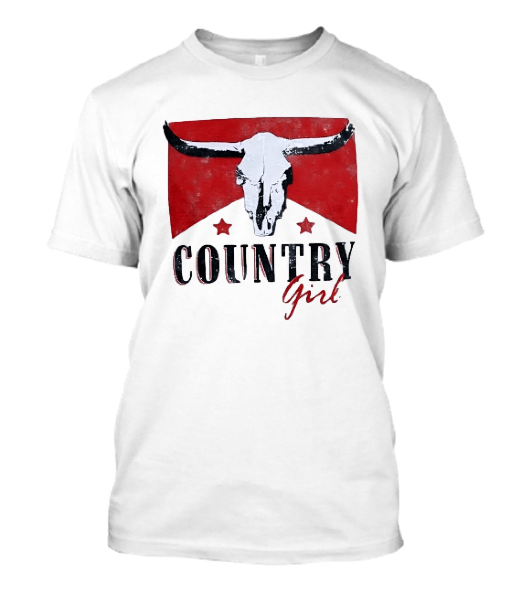 Country Girl Western Bull Skull Red Star Banner T-Shirt