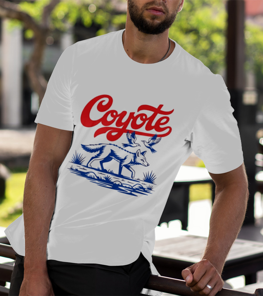 Coyote With Birds In Desert Scene Wild Western Desert T-Shirt