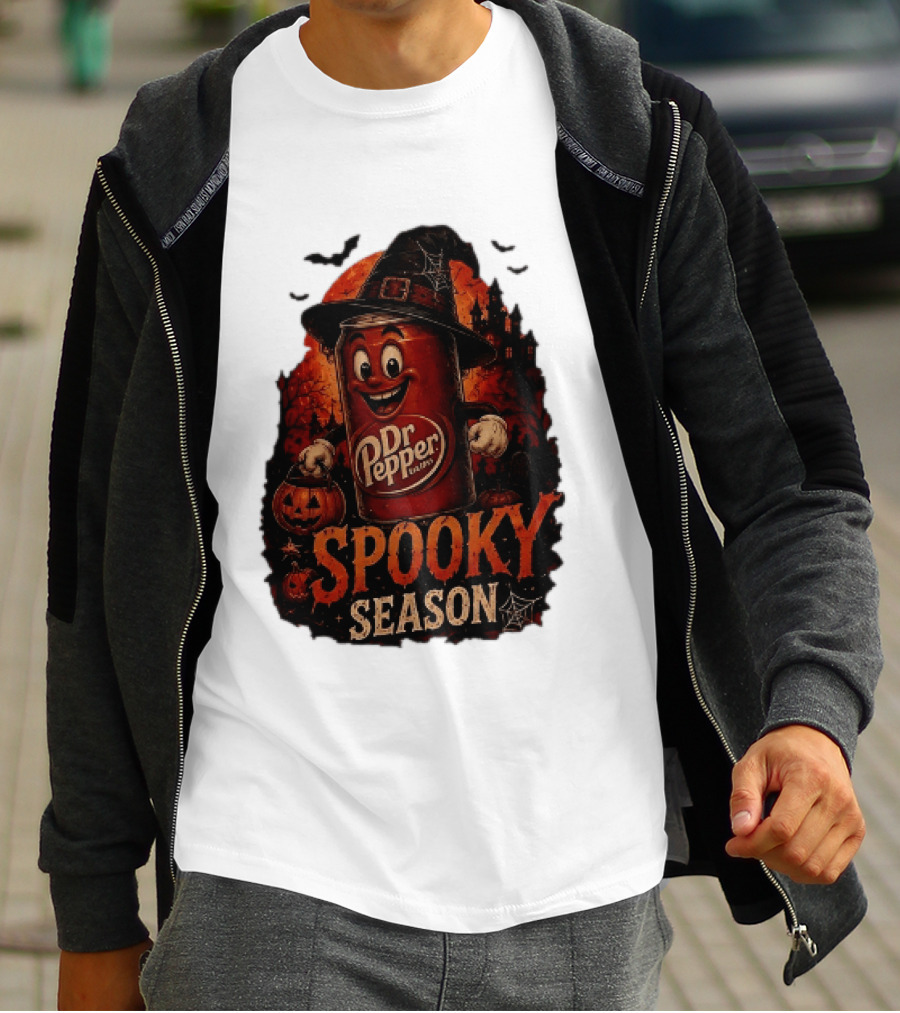 Dr Pepper Halloween Witch Can Spooky Season With Jack O' Lantern And Bats T-Shirt