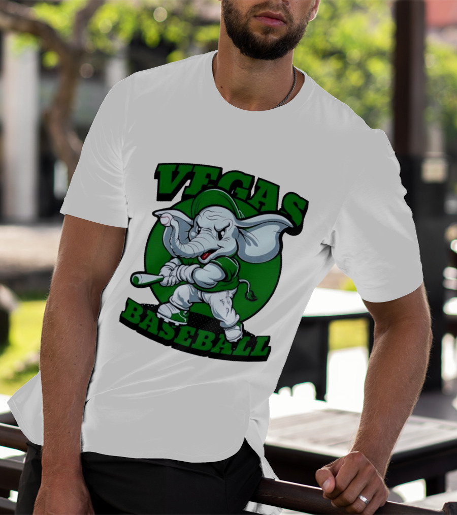 Vegas Baseball Elephant Batting Green T-Shirt