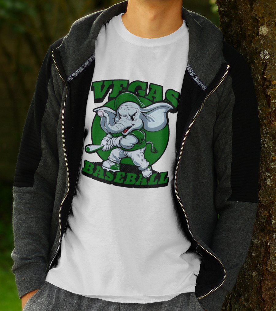 Vegas Baseball Elephant Batting Green T-Shirt