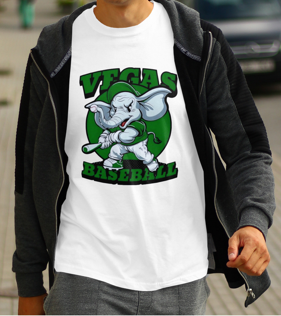 Vegas Baseball Elephant Batting Green T-Shirt