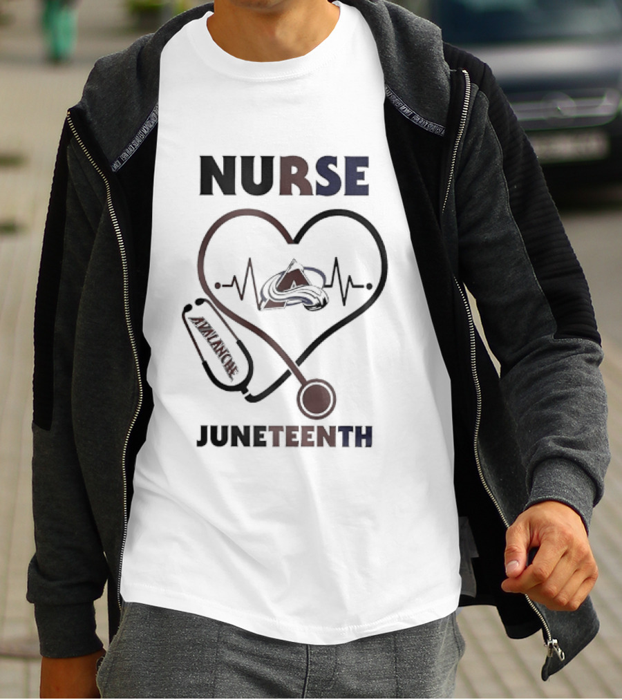 Nurse Heart Stethoscope Colorado Avalanche Juneteenth T-Shirt