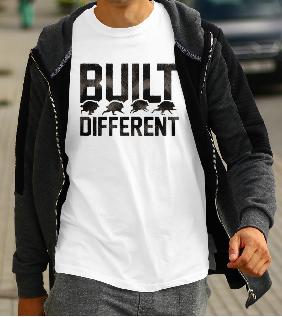 Raccoon Built Different Fur Text With Four Running Raccoons T-Shirt