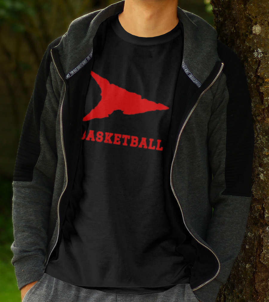 Basketball Red Arrowhead Flame Shape Lettering T-Shirt