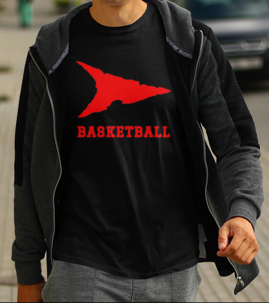 Basketball Red Arrowhead Flame Shape Lettering T-Shirt