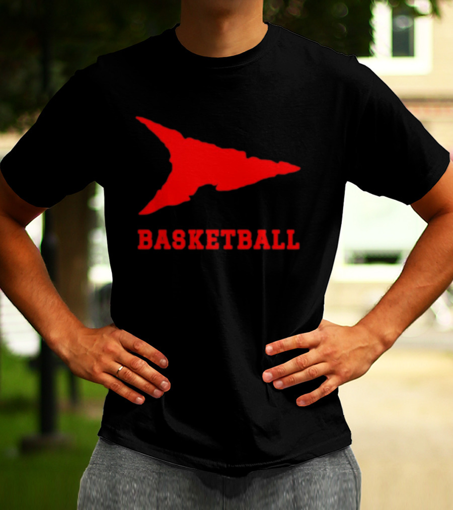 Basketball Red Arrowhead Flame Shape Lettering T-Shirt