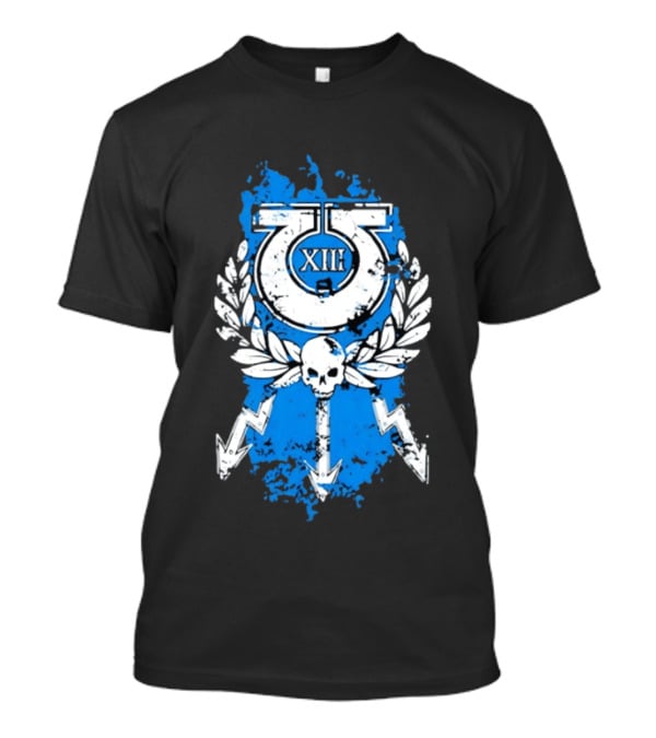 XIII Ultramarines Distressed Warhammer 40k Skull Lightning Laurel T-Shirt