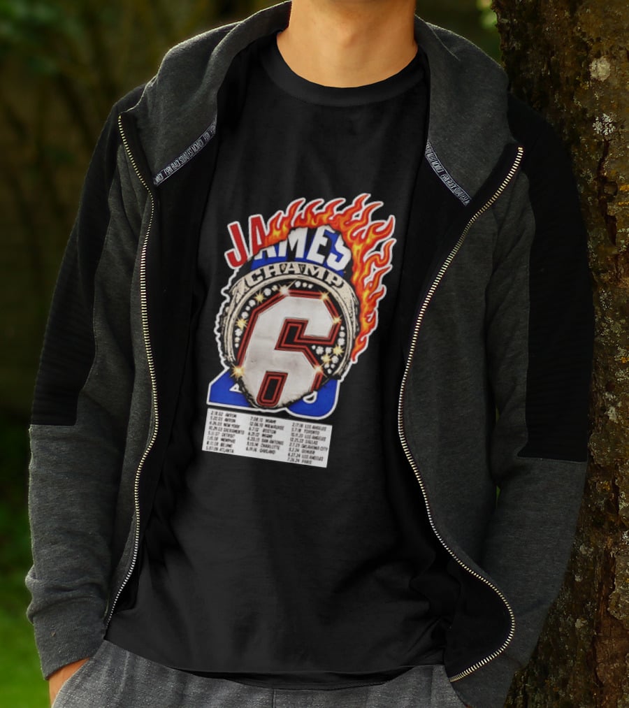 LeBron James Champ 6 Milestone Dates Cleveland Miami Los Angeles 2012 2013 2016 2020 T-Shirt
