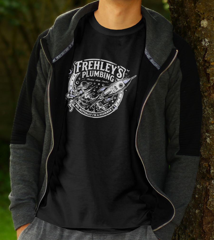 Frehley's Plumbing Rocket Ride Service No Actually I'm A Plumber Retro Space T-Shirt