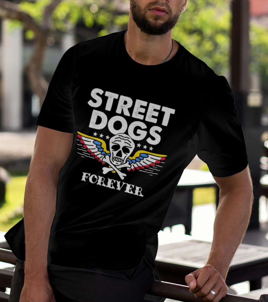 Street Dogs Forever Skull Crossbones Wings Stars T-Shirt