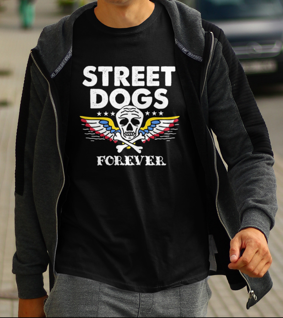 Street Dogs Forever Skull Crossbones Wings Stars T-Shirt
