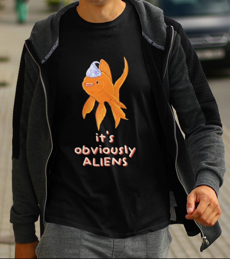 Goldfish Tin Foil Hat It's Obviously Aliens T-Shirt