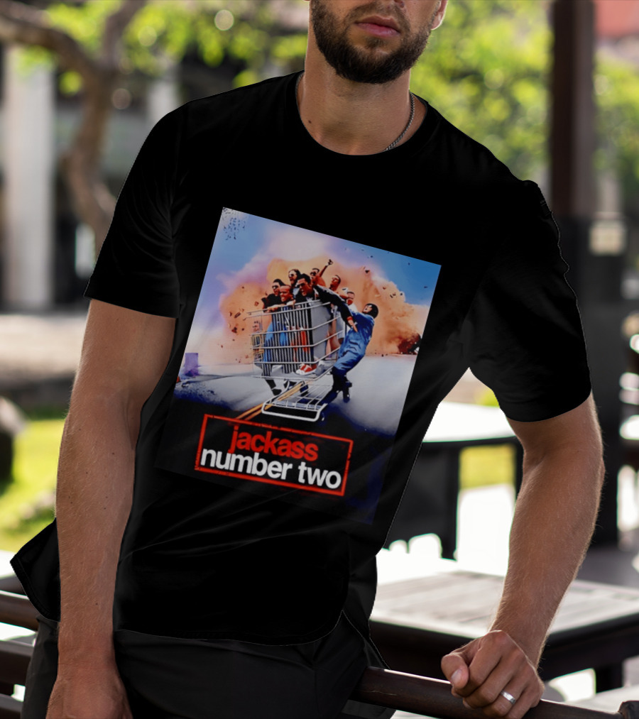 Jackass Number Two Movie Cast In Shopping Cart Action Scene Explosion T-Shirt