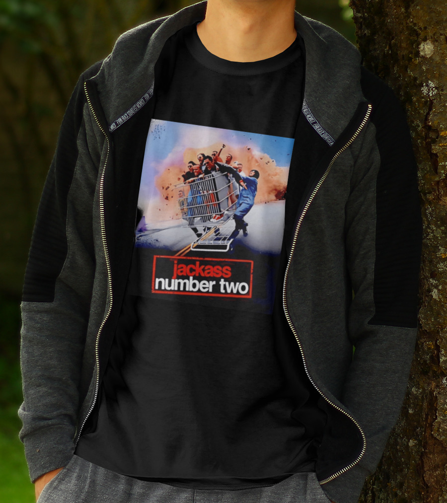 Jackass Number Two Movie Cast In Shopping Cart Action Scene Explosion T-Shirt