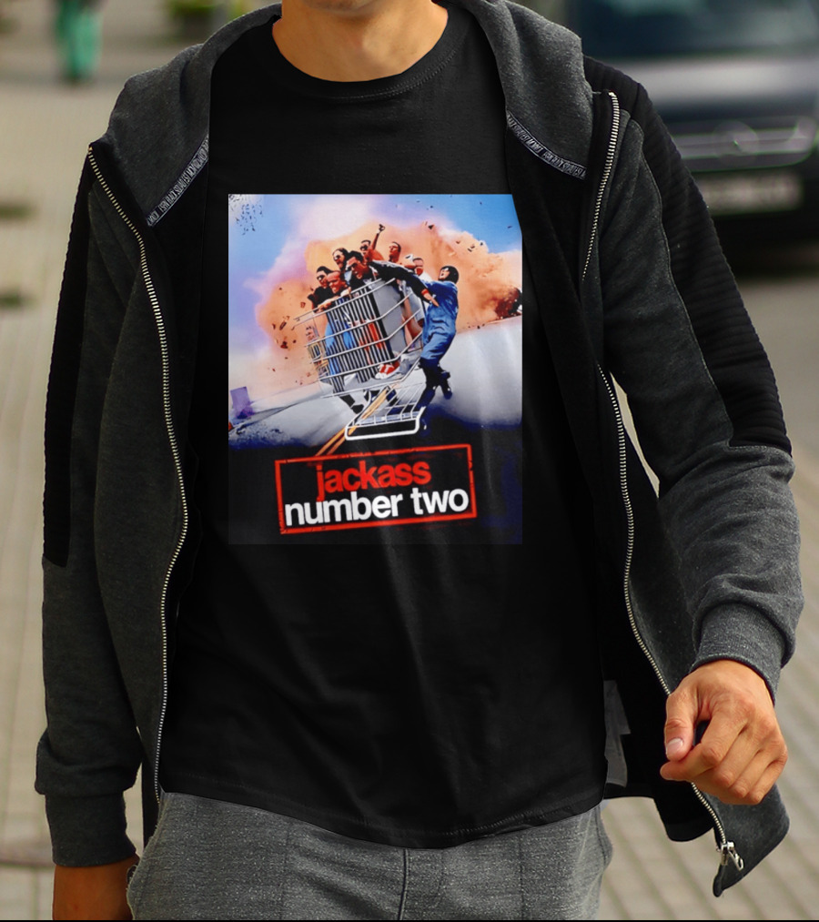Jackass Number Two Movie Cast In Shopping Cart Action Scene Explosion T-Shirt