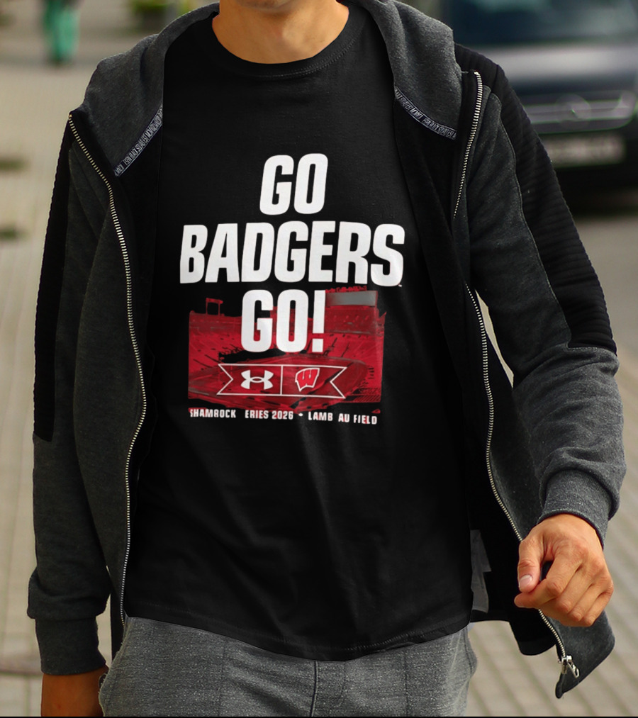 Wisconsin Badgers Go Badgers Go Shamrock Series 2026 Lambeau Field Under Armour T-Shirt