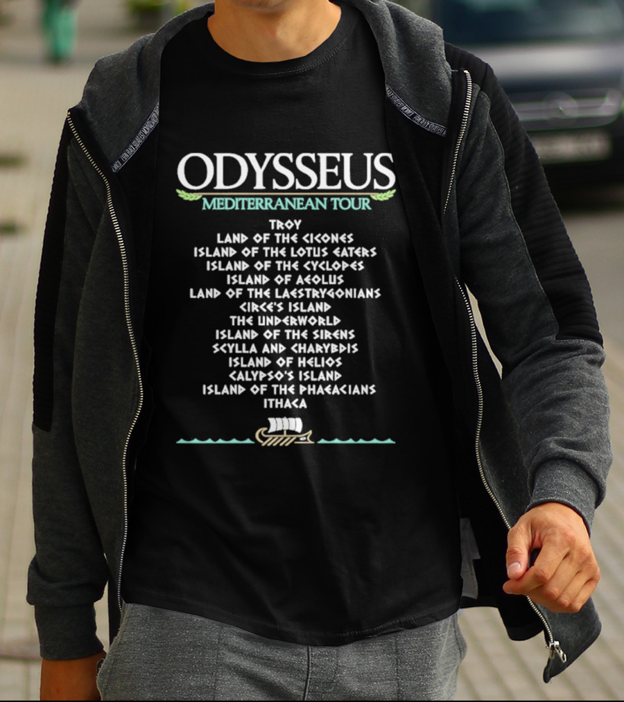 Odysseus Mediterranean Tour Troy Cyclops Underworld Journey Greek Mythology Locations T-Shirt