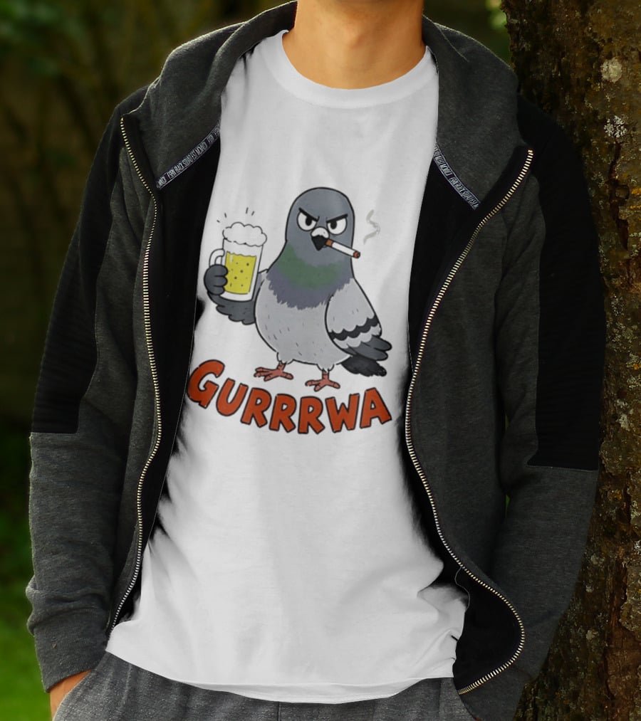 Angry Pigeon GURRRWA Beer And Cigarette Humor T-Shirt