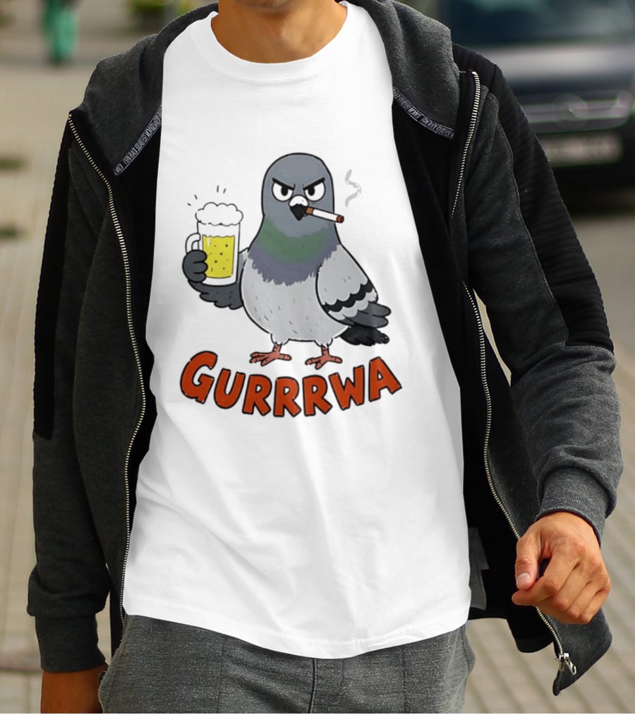 Angry Pigeon GURRRWA Beer And Cigarette Humor T-Shirt