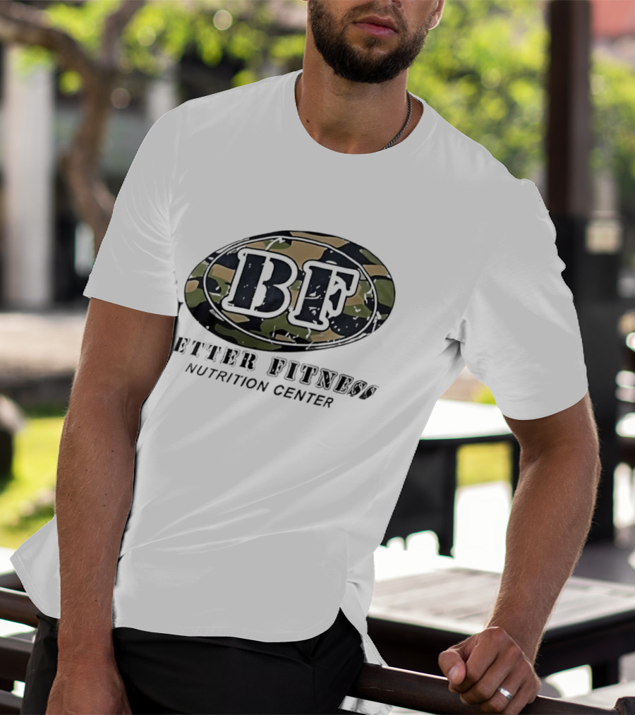Camouflage BF Emblem Better Fitness Nutrition Center T-Shirt