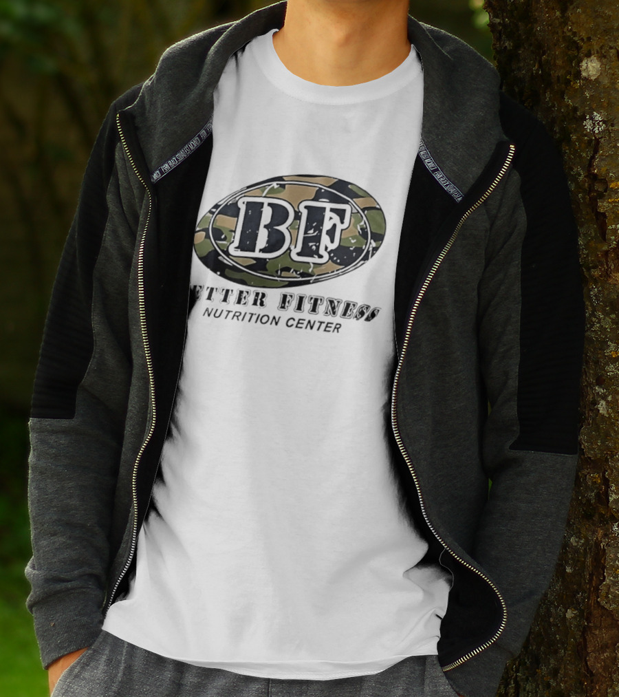 Camouflage BF Emblem Better Fitness Nutrition Center T-Shirt