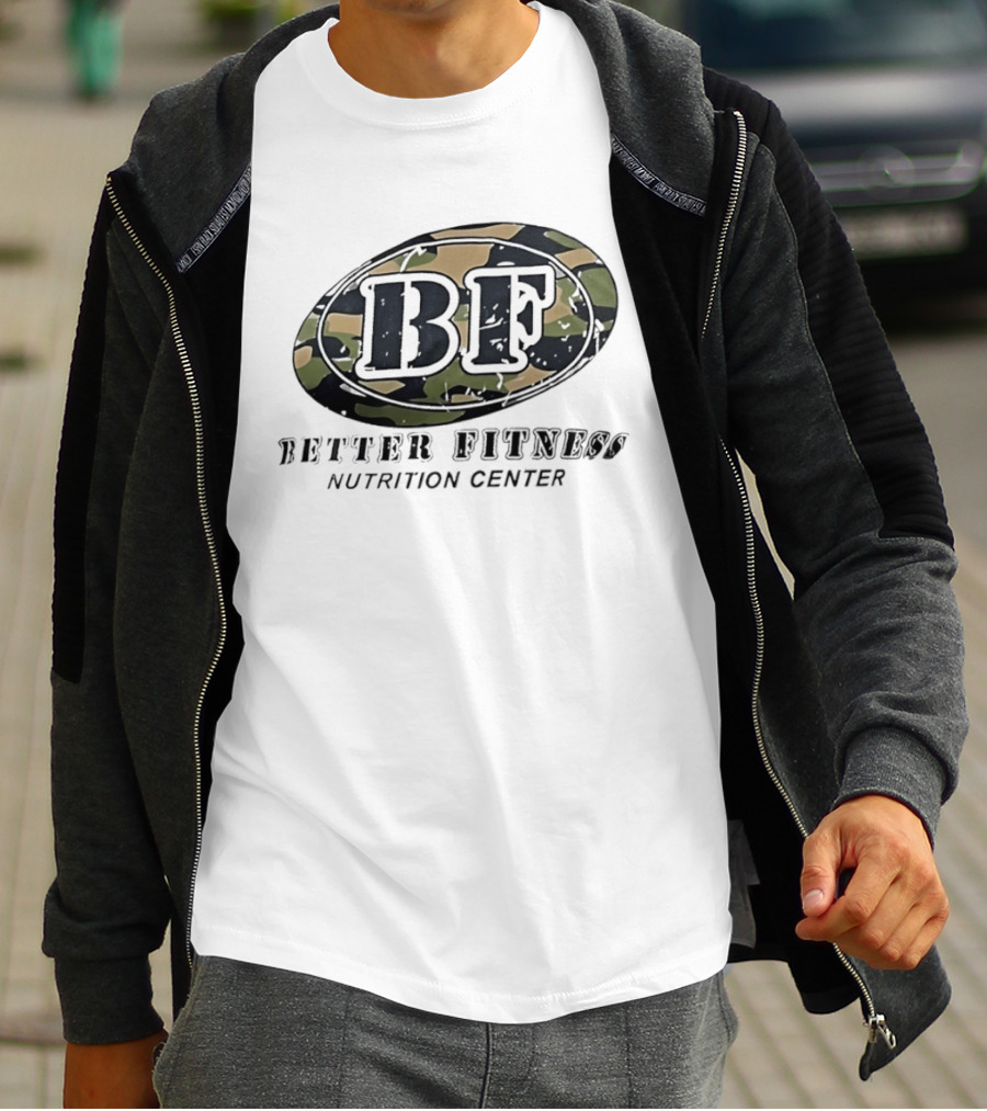 Camouflage BF Emblem Better Fitness Nutrition Center T-Shirt