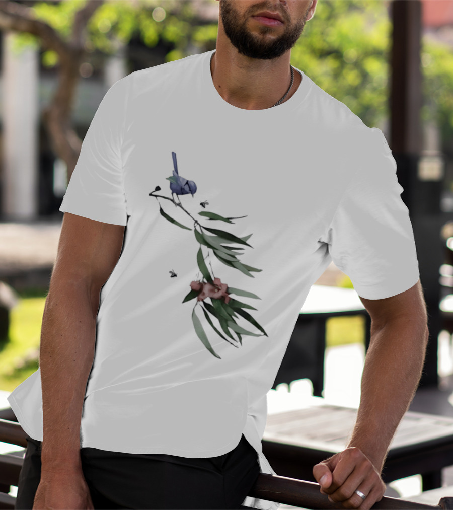 Blue Wren On Eucalyptus Branch With Red Blossoms Bird T-Shirt