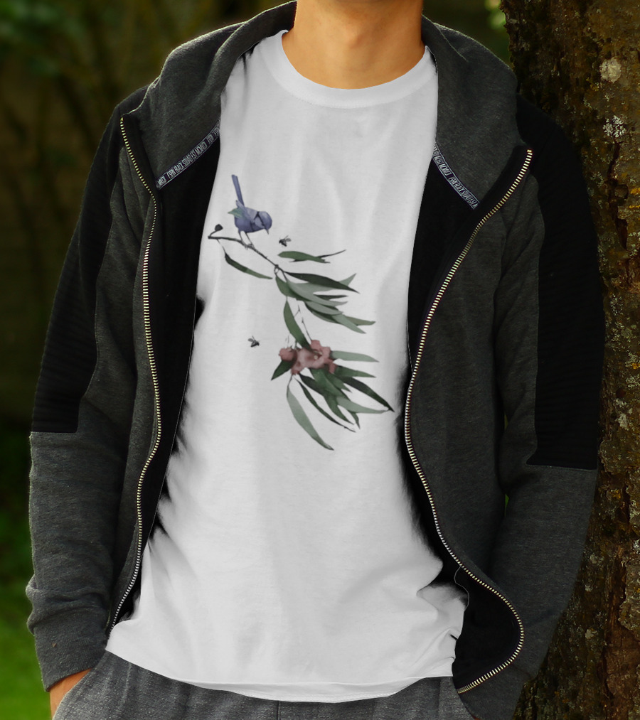 Blue Wren On Eucalyptus Branch With Red Blossoms Bird T-Shirt