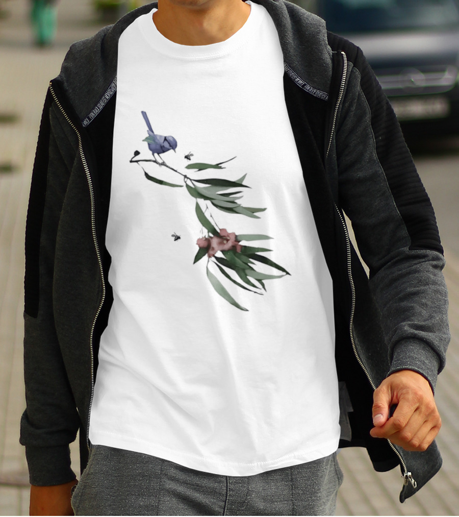 Blue Wren On Eucalyptus Branch With Red Blossoms Bird T-Shirt