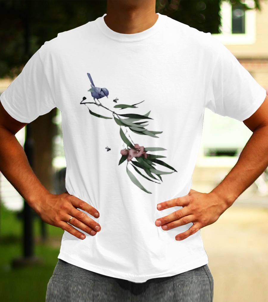 Blue Wren On Eucalyptus Branch With Red Blossoms Bird T-Shirt