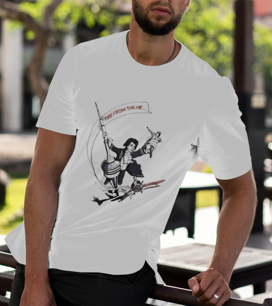 Fire From The Hip Surrealist Surreal Gun Wielding Figure Banner T-Shirt