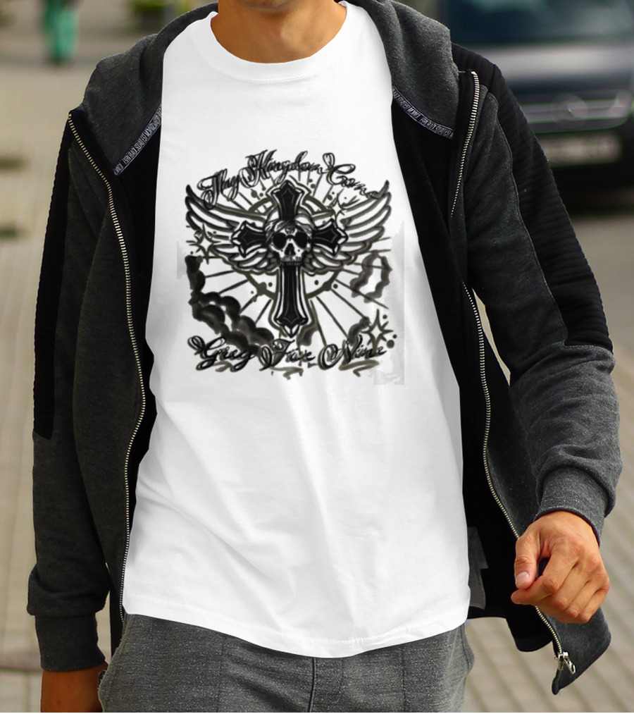 Thy Kingdom Come Skull Grey Five Nine Cross Wings T-Shirt