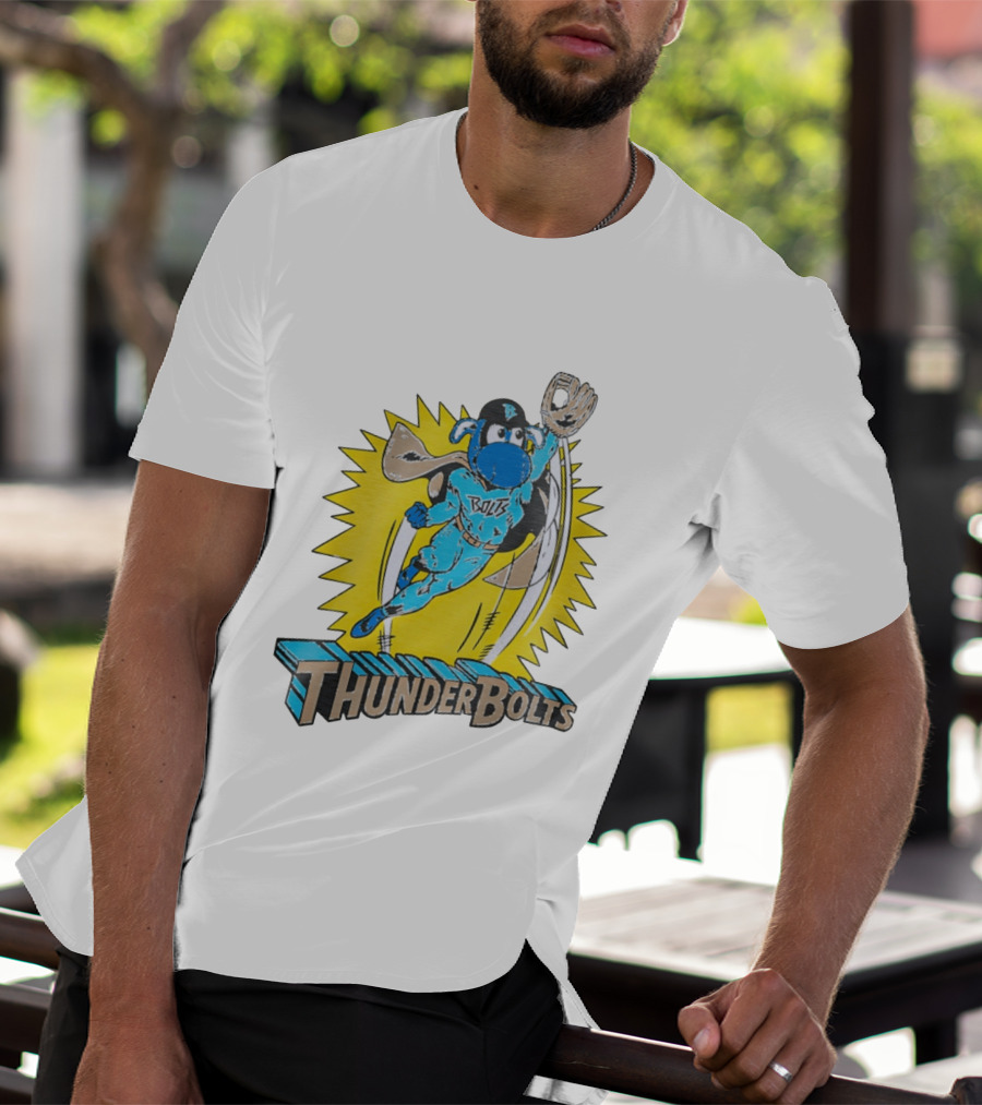 ThunderBolts Superhero Mascot Baseball Catcher T-Shirt